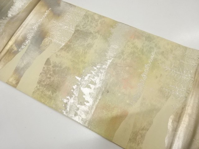 アンティーク　遠山に木立ち・寺塔模様織り出し袋帯（材料）